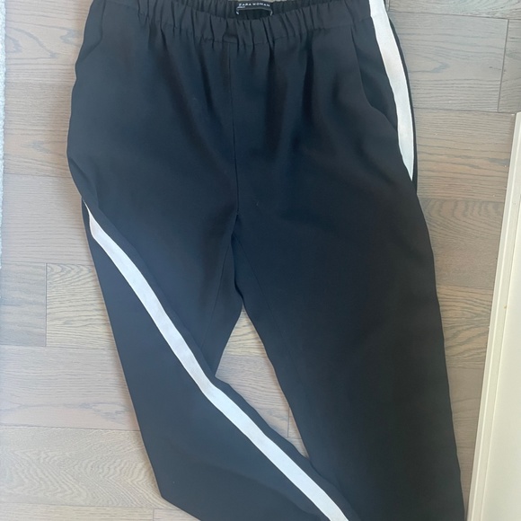 Zara's slip-on straight leg black/white side strip pants size L for women - Picture 2 of 8